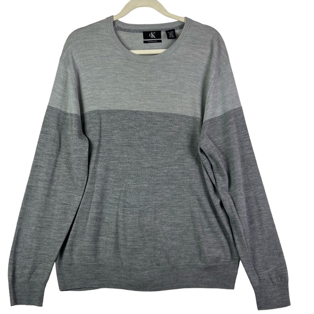 Calvin Klein Sweater Mens XL Gray Merino Wool Pullover Lightweight - Picture 1 of 9